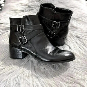 Unisa Payta Black Buckle Leather Boots  Bootie Size 9 Block Heel Fall EUC School